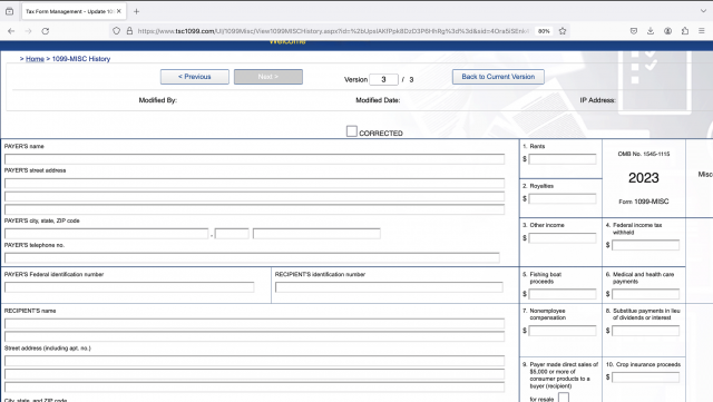 A browser window shows an input form that lets the user view various versions and revert to previous versions of the form.
